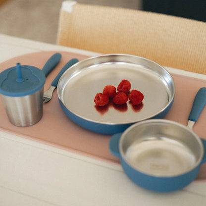 Stainless steel children's plate with removable base