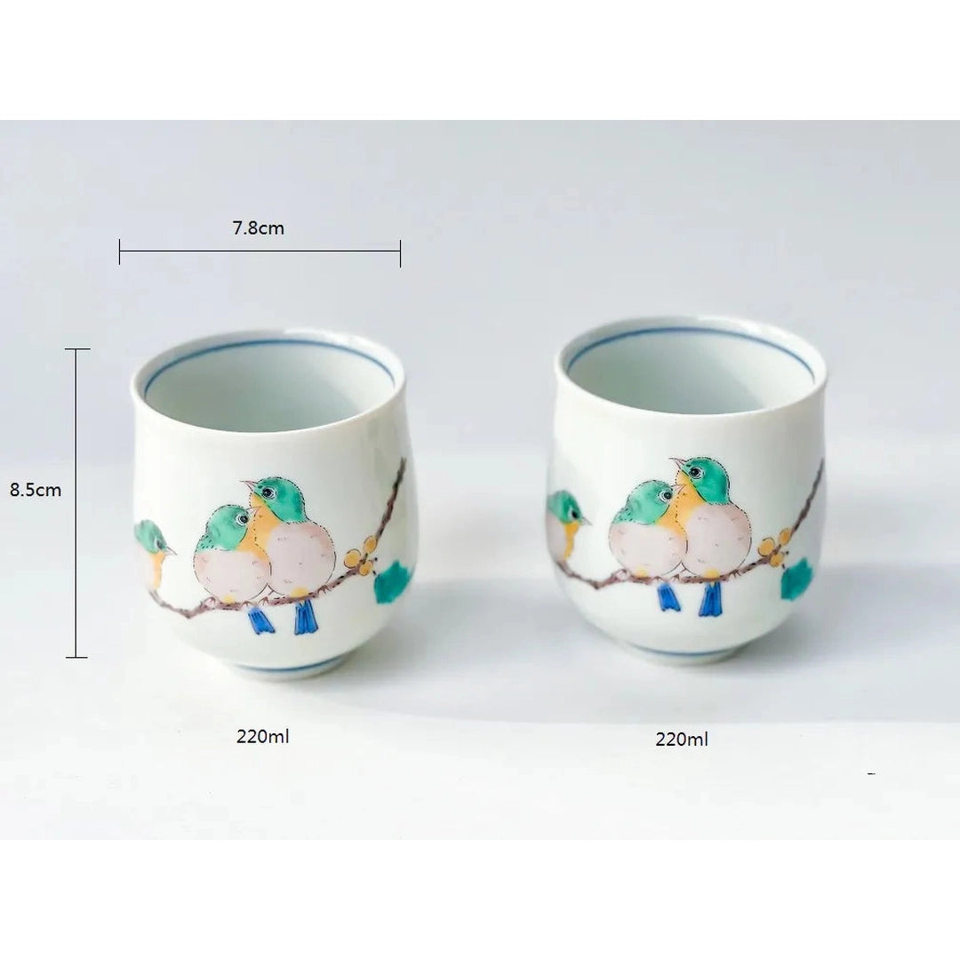 Kutani Ware Green Bird Japanese Porcelain Tea Set