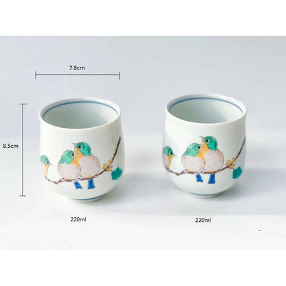 Kutani Ware Green Bird Japanese Porcelain Tea Set