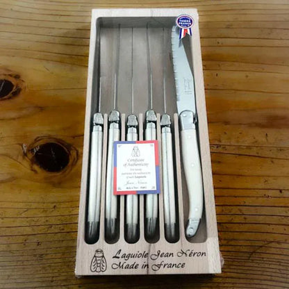 Laguiole Steak Knives Set of 6 - Cream Handle, in wooden box | prettycleanshop