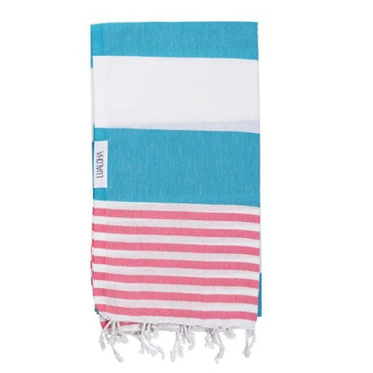 Striped Goodness Turkish Towel - Aqua & Hot Pink - by Lualoha