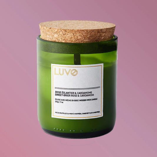Luvo Wooden Wick & Coconut Wax Candle - Sweet Brier Rose & Cardamom