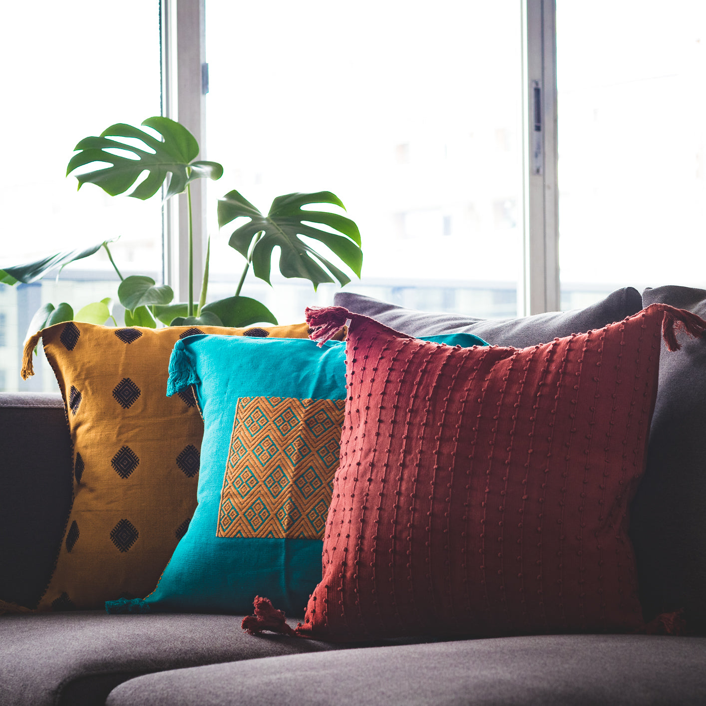 Mexican Cushion Covers - Center Panel Embroidered Pillow Cases