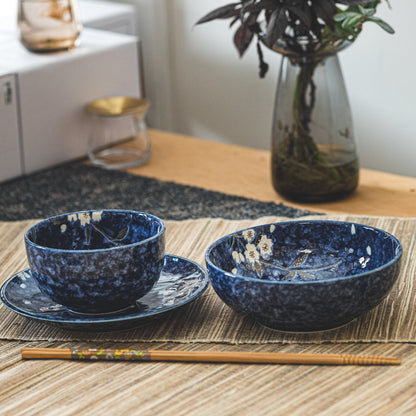 Mino Yaki Blue Sakura Japanese Porcelain Small Bowl