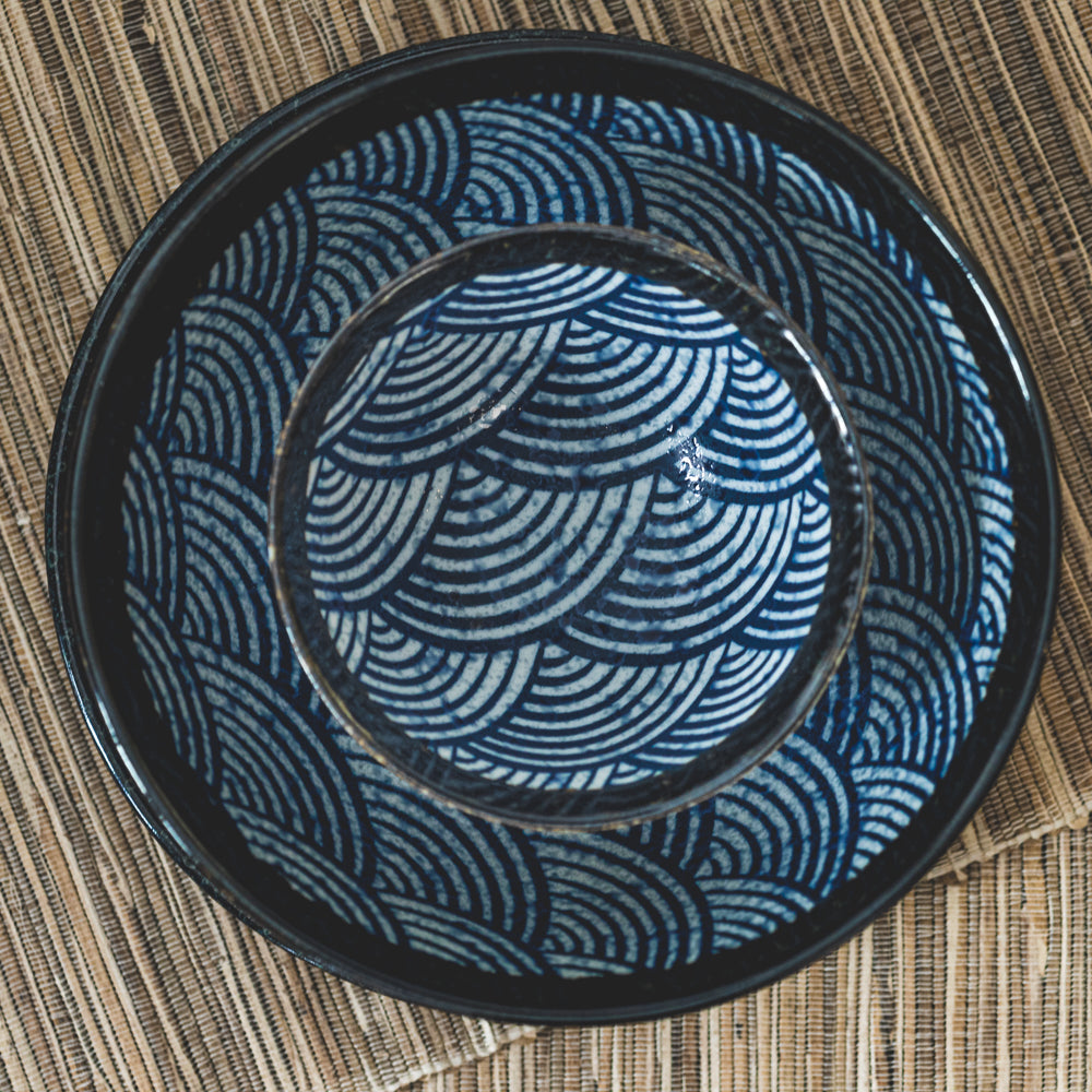 Mino Yaki Wave Qing Hai Bo Japanese Porcelain Small Bowl