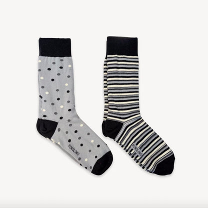 Pima Socks - Stripes & Dots - Onyx - Pack of 2