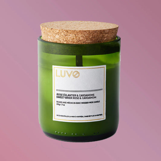 Luvo Wooden Wick & Coconut Wax Candle - Sweet Brier Rose & Cardamom