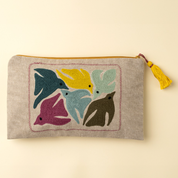 Birdsong Embroidered Pouch