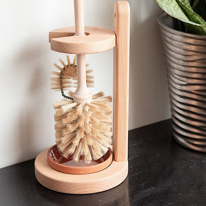 [EI] Toilet Brush With Edge Cleaner in Wooden Stand