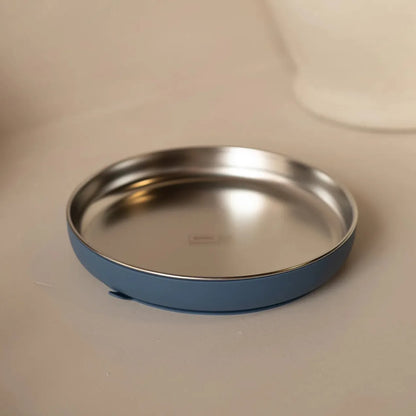 Stainless steel children's plate with removable base