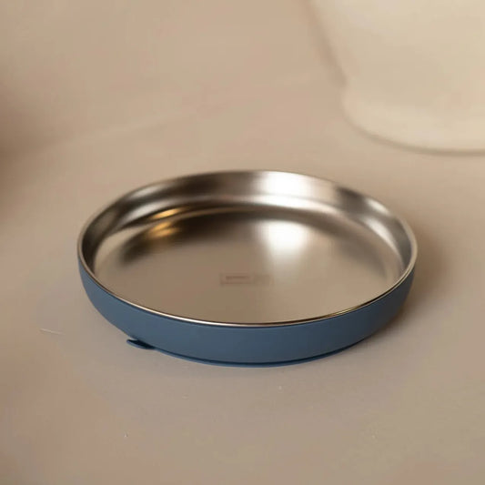 Stainless steel children's plate with removable base