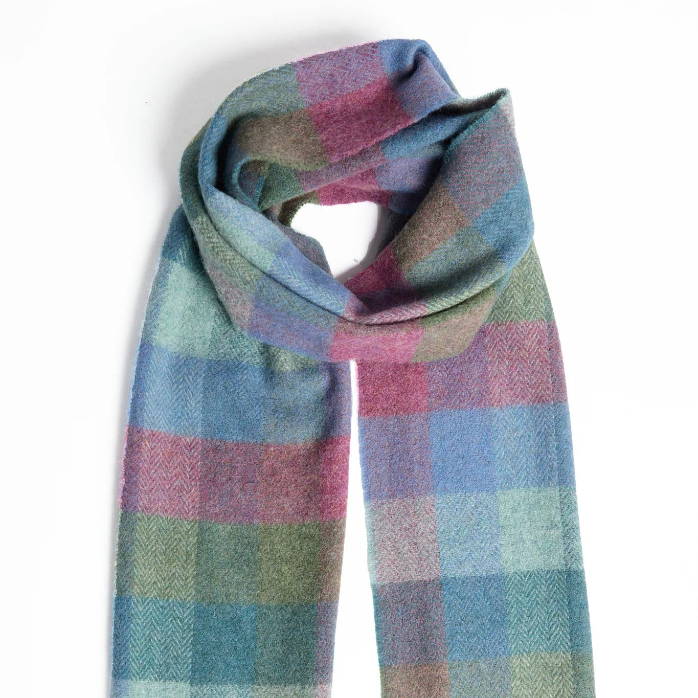 Damask Green Turquoise Check Lambswool Scarf