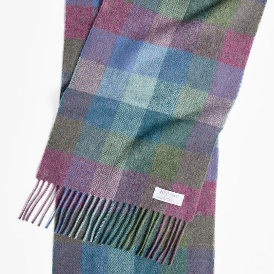 Damask Green Turquoise Check Lambswool Scarf
