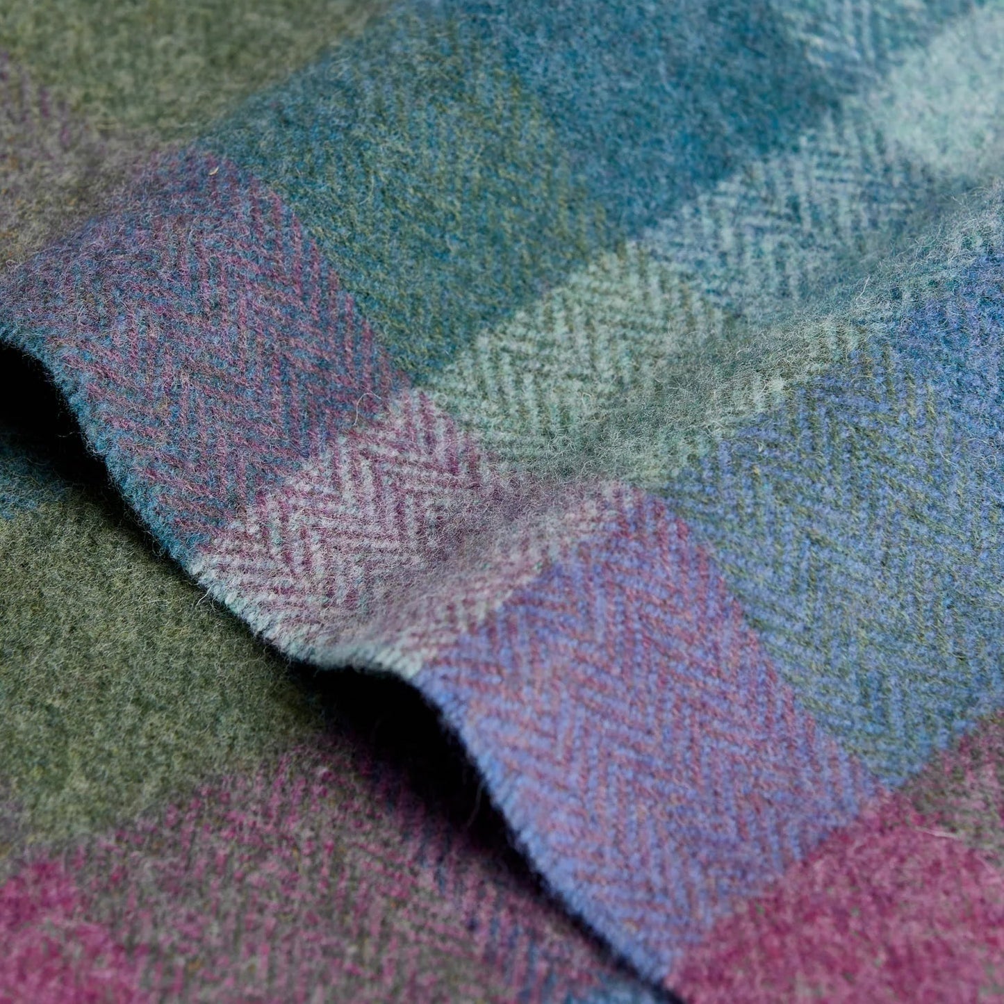 Damask Green Turquoise Check Lambswool Scarf