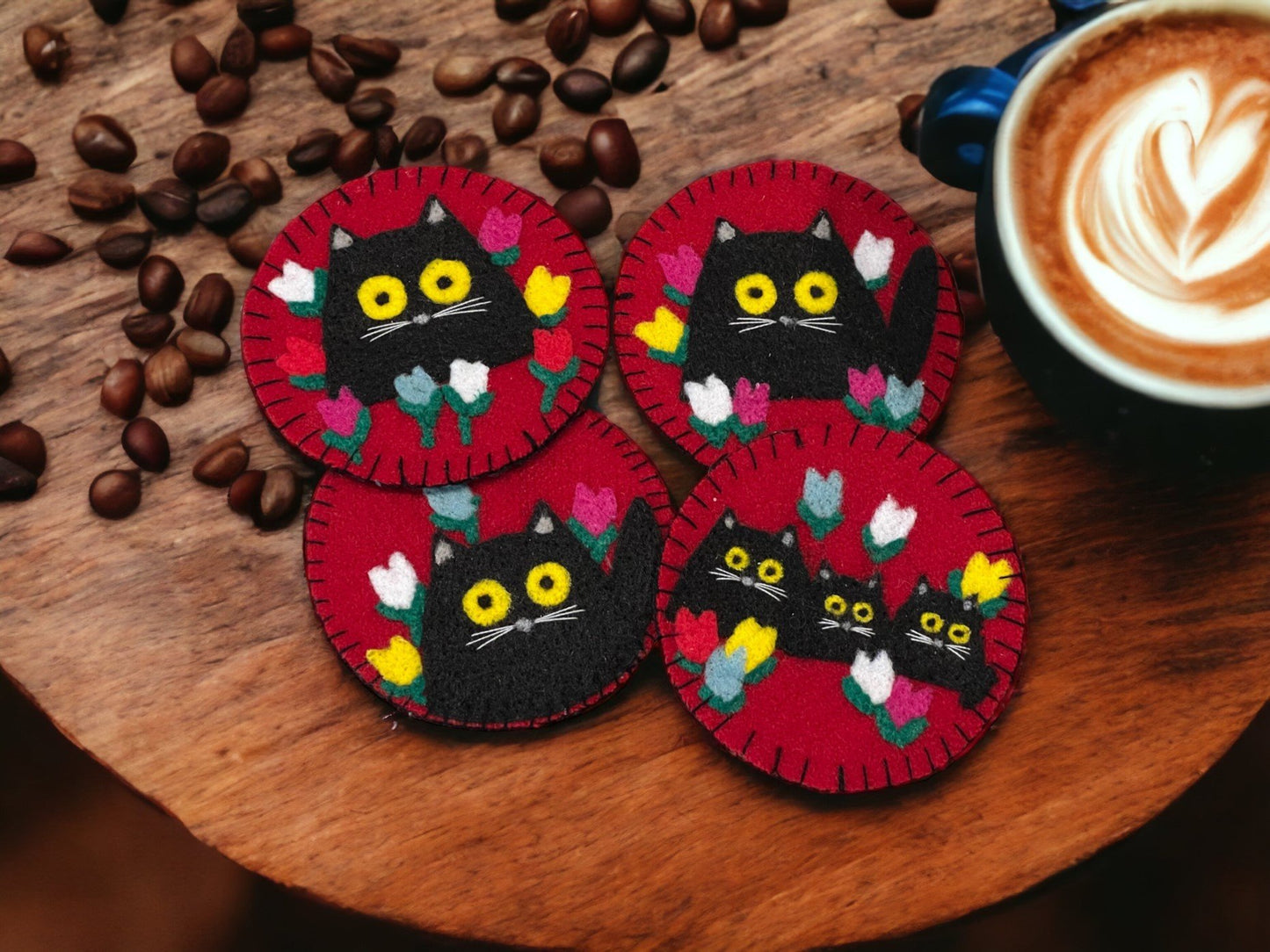 Maud Lewis Inspired Three Black Cats Sewing Kit - Coasters