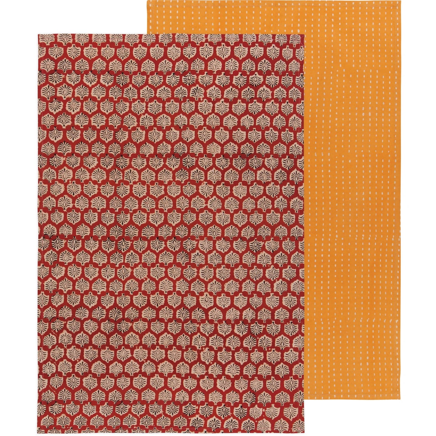 Hand Block-Printed Cotton Kitchen Tea Towels - Field Set of 2