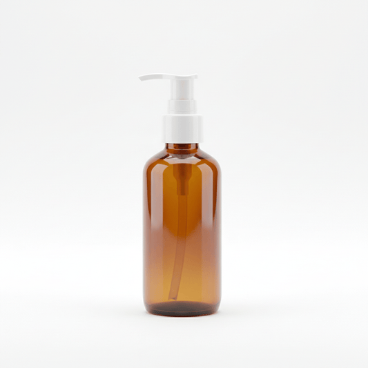 glass bottle amber 120 ml with plastic pump