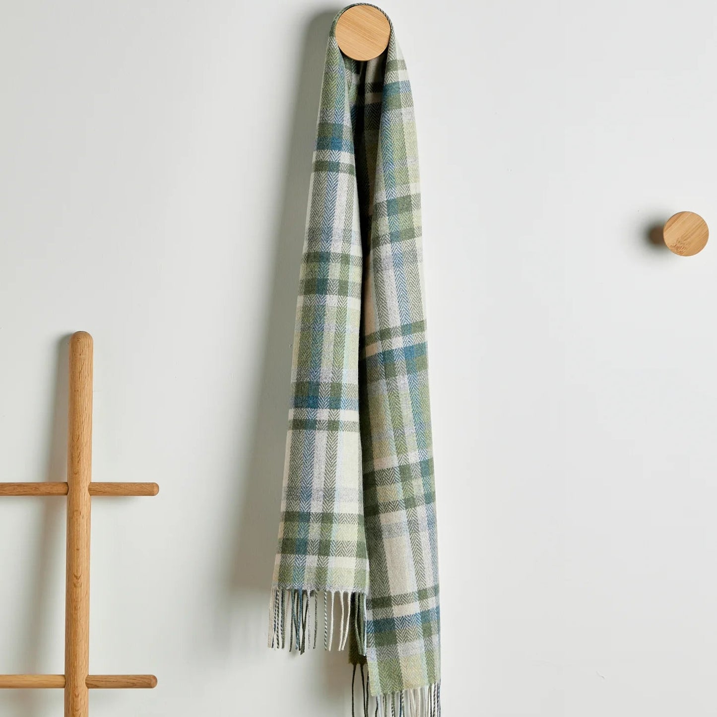 Green, Turquoise & Cream Tartan Lambswool Scarf