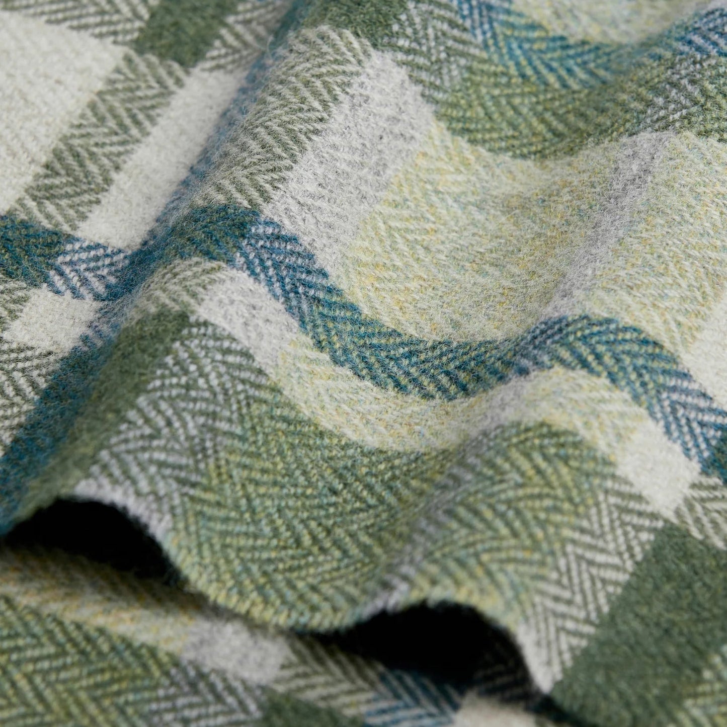 Green, Turquoise & Cream Tartan Lambswool Scarf