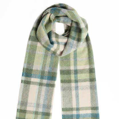 Green, Turquoise & Cream Tartan Lambswool Scarf