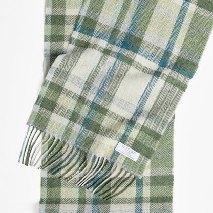Green, Turquoise & Cream Tartan Lambswool Scarf