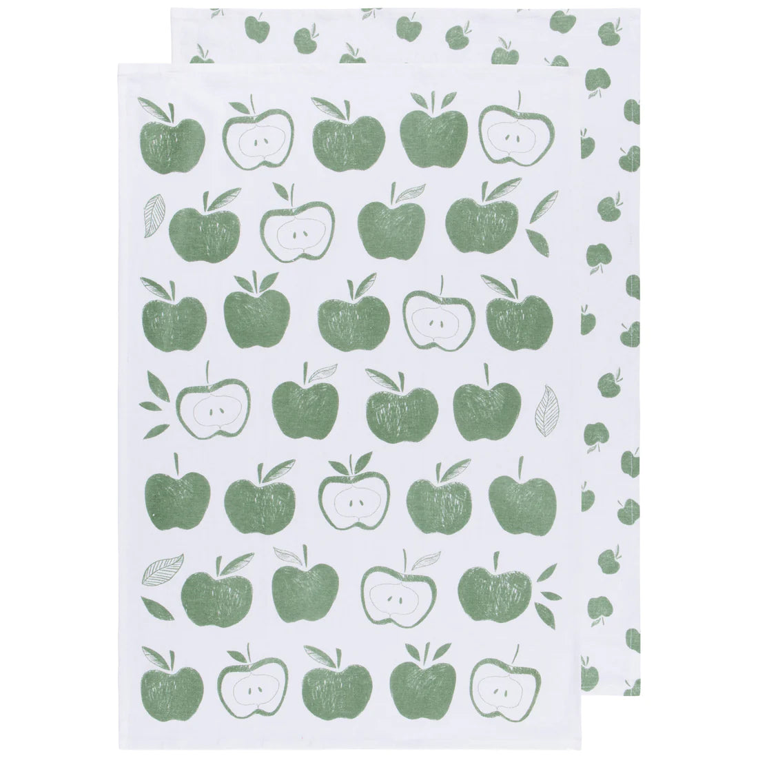 Tea Towels Floursack 100% Cotton - Set of 2 Apples Print Elm Green