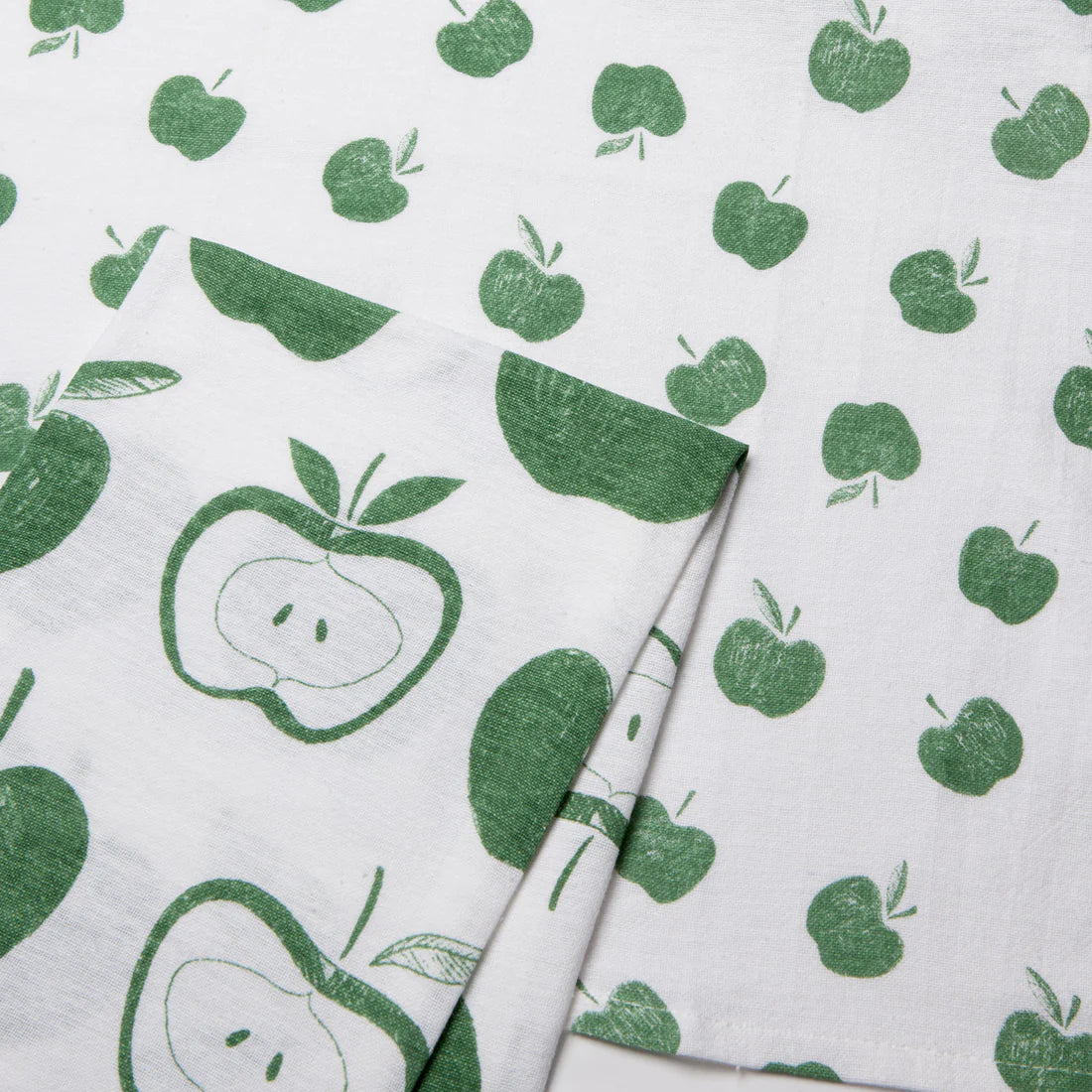 Tea Towels Floursack 100% Cotton - Set of 2 Apples Print Elm Green