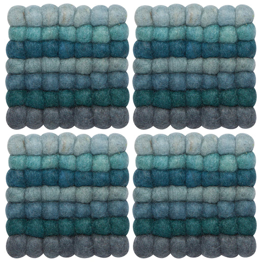 Recycled Felt Wool Coasters - Lagoon Ombre Dot Set of 4
