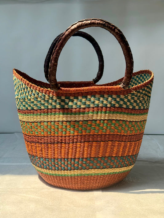 African Market Shopping Basket - Bolga Green & Orange