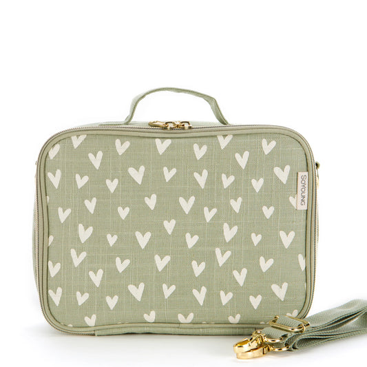 Kids Linen Lunch Box Little Hearts Sage by SoYoung