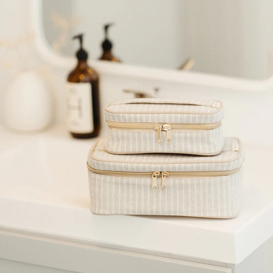 Linen Beauty Essentials Poche - Sand & Stone Beach Stripe - by SoYoung