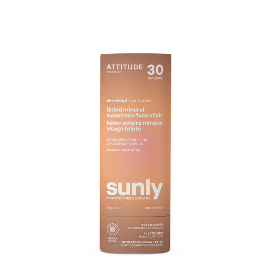 Plastic Free Mineral Sunscreen Face Stick - Tinted Unscented - by Attitude