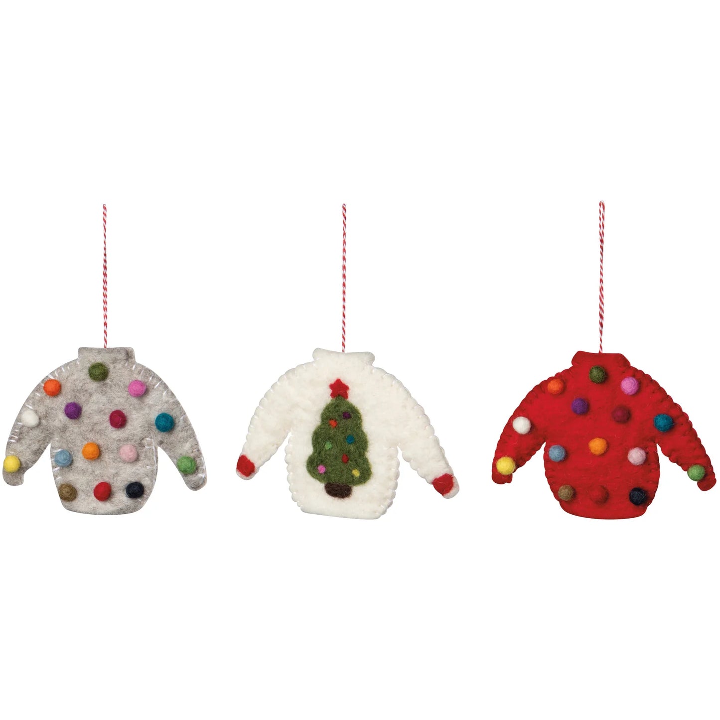 Felted Wool Ugly Xmas Sweater - Felt Christmas Tree Ornaments - Assorted Styles