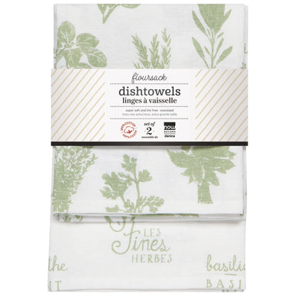 Tea Towels Floursack 100% Cotton - Set of 2 Herbs Print Sage Green