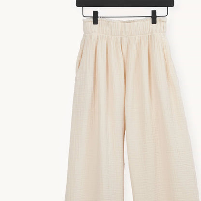 Crinkle Palazzo Pants - One Size in Cream - by Pokoloko