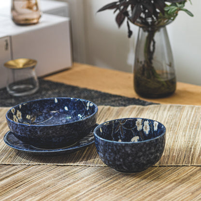 Mino Yaki Blue Sakura Japanese Porcelain Small Bowl
