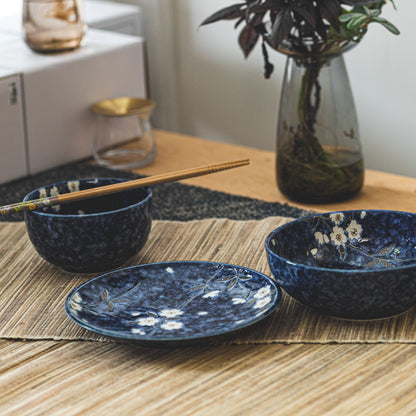 Mino Yaki Blue Sakura Japanese Porcelain Flat Plate