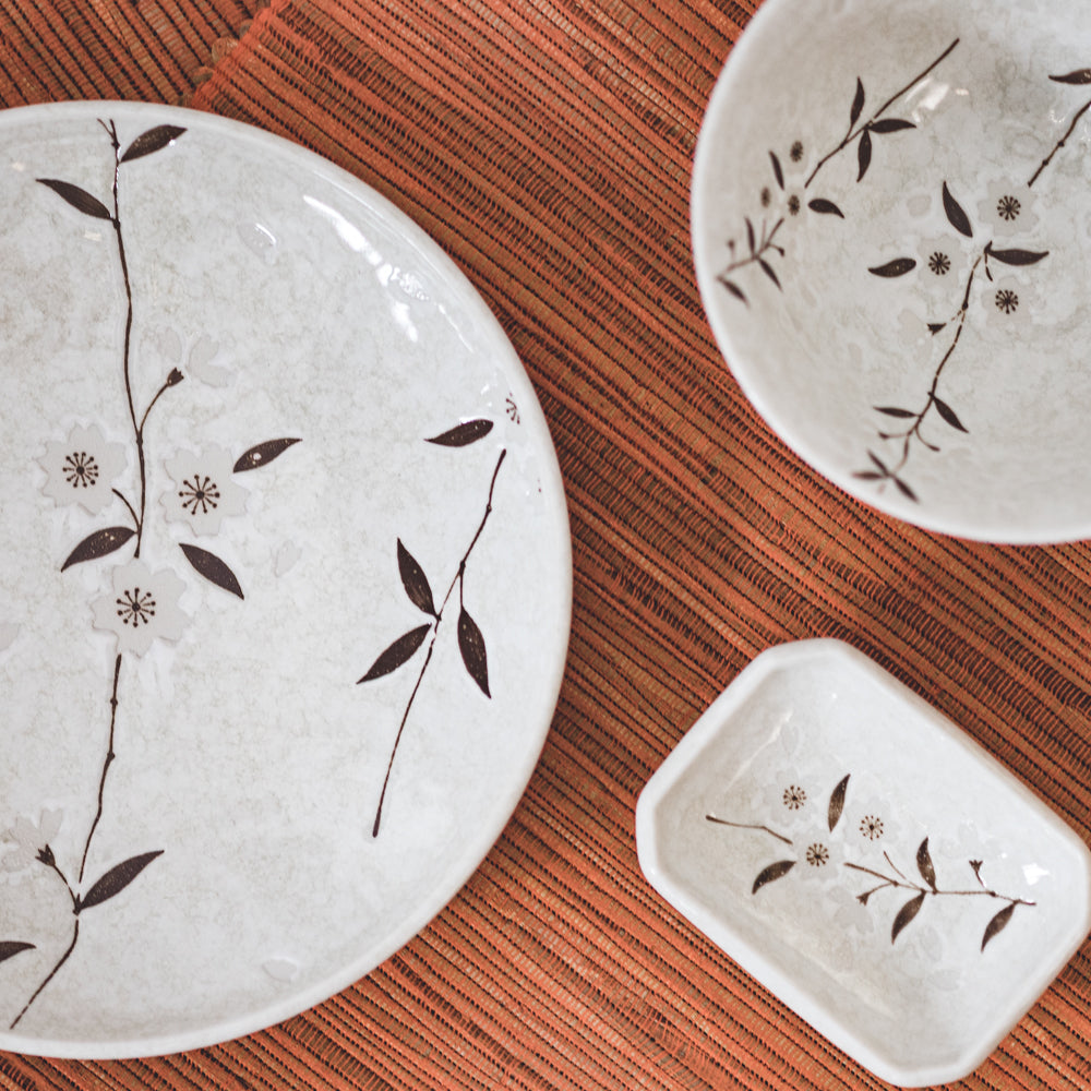 Mino Yaki White Sakura Japanese Porcelain Rectangular Dipping Dish