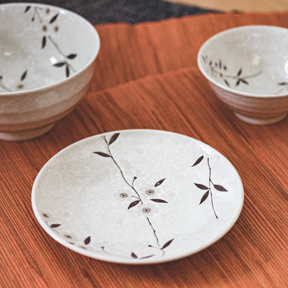 Mino Yaki White Sakura Japanese Porcelain Plate