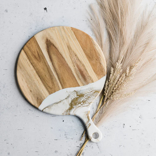 Acacia Round Cheese Paddle Board - Gold Quartz Kitchen Lynn & Liana Designs Prettycleanshop