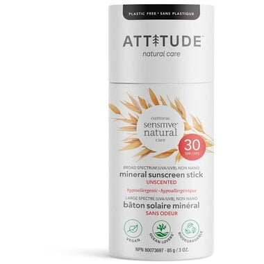 Plastic Free Mineral Sunscreen Stick - Sensitive Skin Unscented - by Attitude Personal Care Attitude Prettycleanshop
