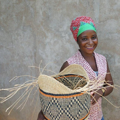 African Market Shopping Basket - Double Diamond Orange/Green Living Mamaa Trade Prettycleanshop