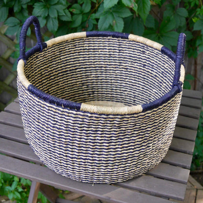 African Handwoven Storage Basket - Drum Living Mamaa Trade Striped - Large Prettycleanshop