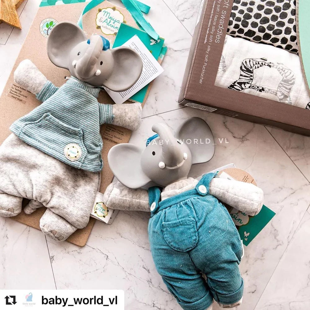 Alvin the Elephant Lovey - with Natural Rubber Teether Head Baby and Kids Tikiri Toys Prettycleanshop