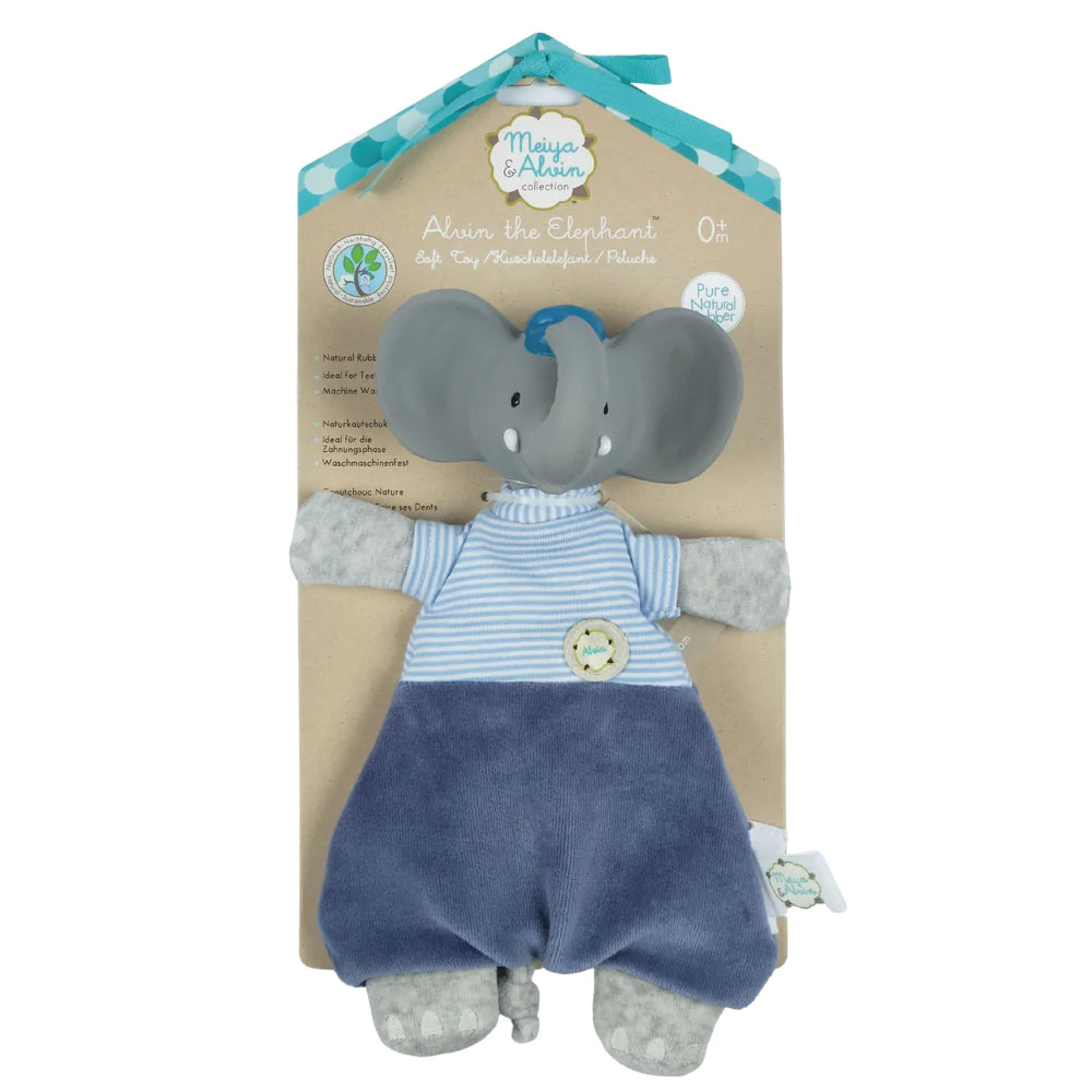 Alvin the Elephant Velour Lovey - with Natural Rubber Head NEW VERSION Baby and Kids Tikiri Toys Prettycleanshop