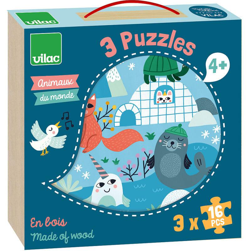 Animals of the World Wooden Puzzles - Set of 3 - by VILAC Kids Vilac Prettycleanshop