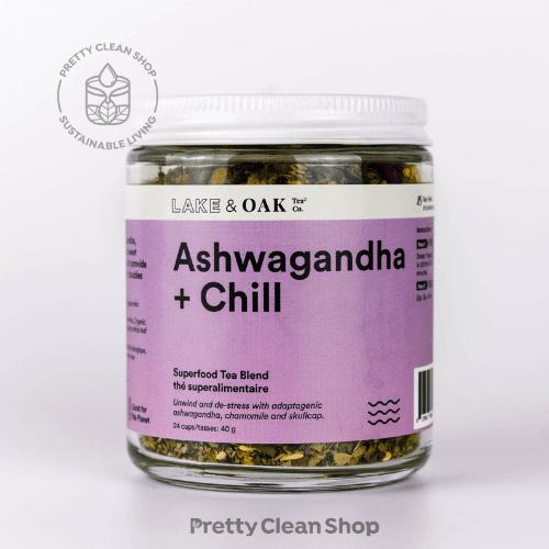 Ashwagandha + Chill by Lake & Oak Tea Co. Wellness Lake & Oak 24 cups in glass jar Prettycleanshop