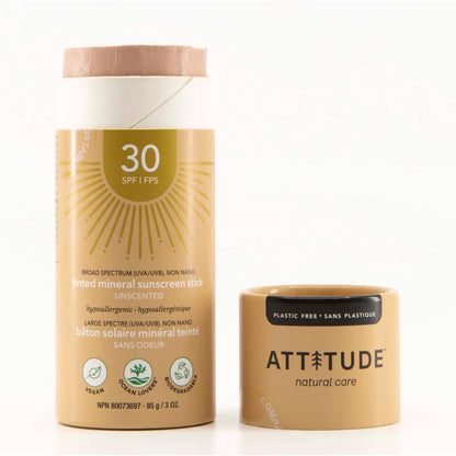 Plastic-Free Mineral Sunscreen Tinted Stick SPF 30 - Unscented Skin Care Attitude Prettycleanshop