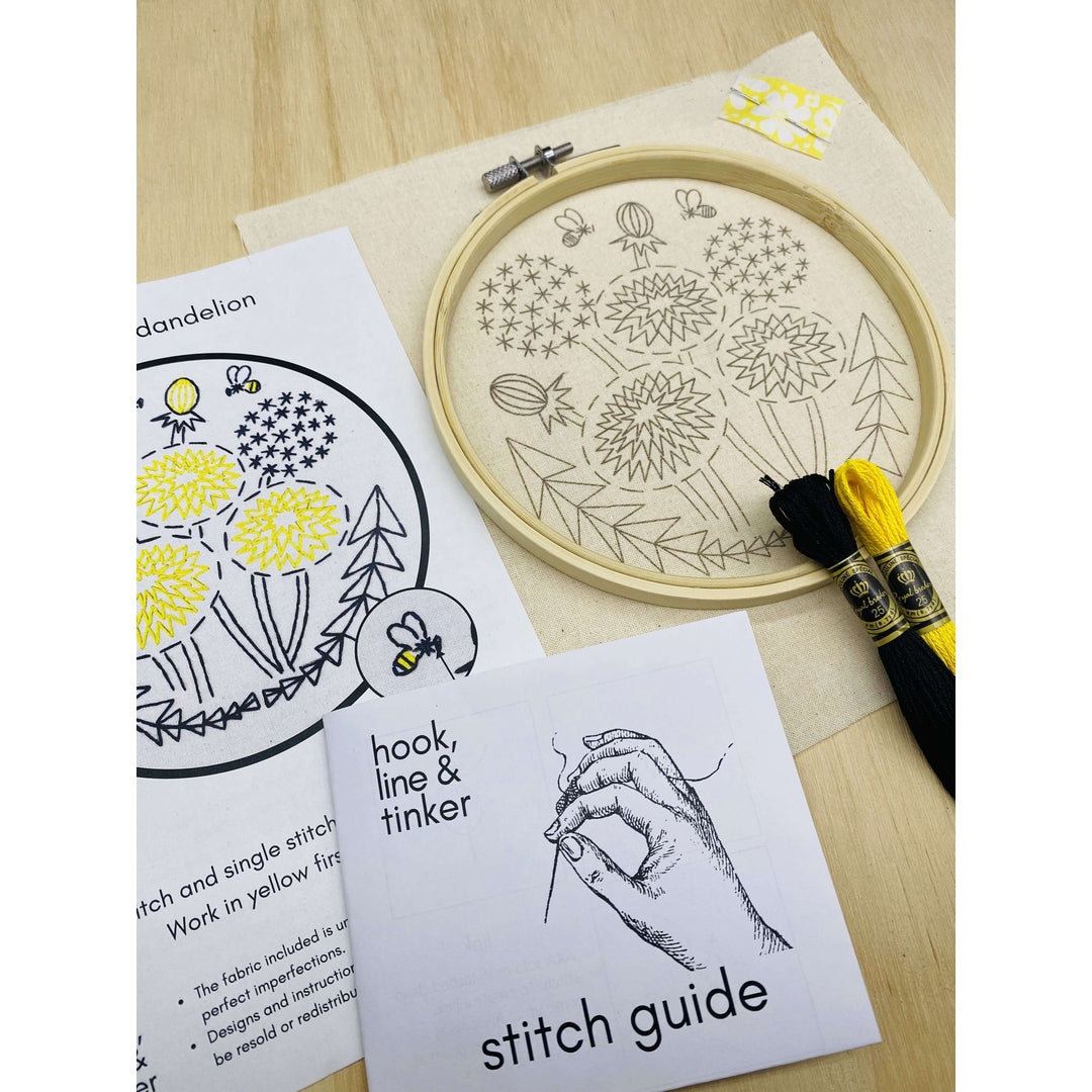 Bee Kind Dandelion - Embroidery Kit by Hook, Line & Tinker Hook, Line & Tinker Embroidery Kits Inc Prettycleanshop