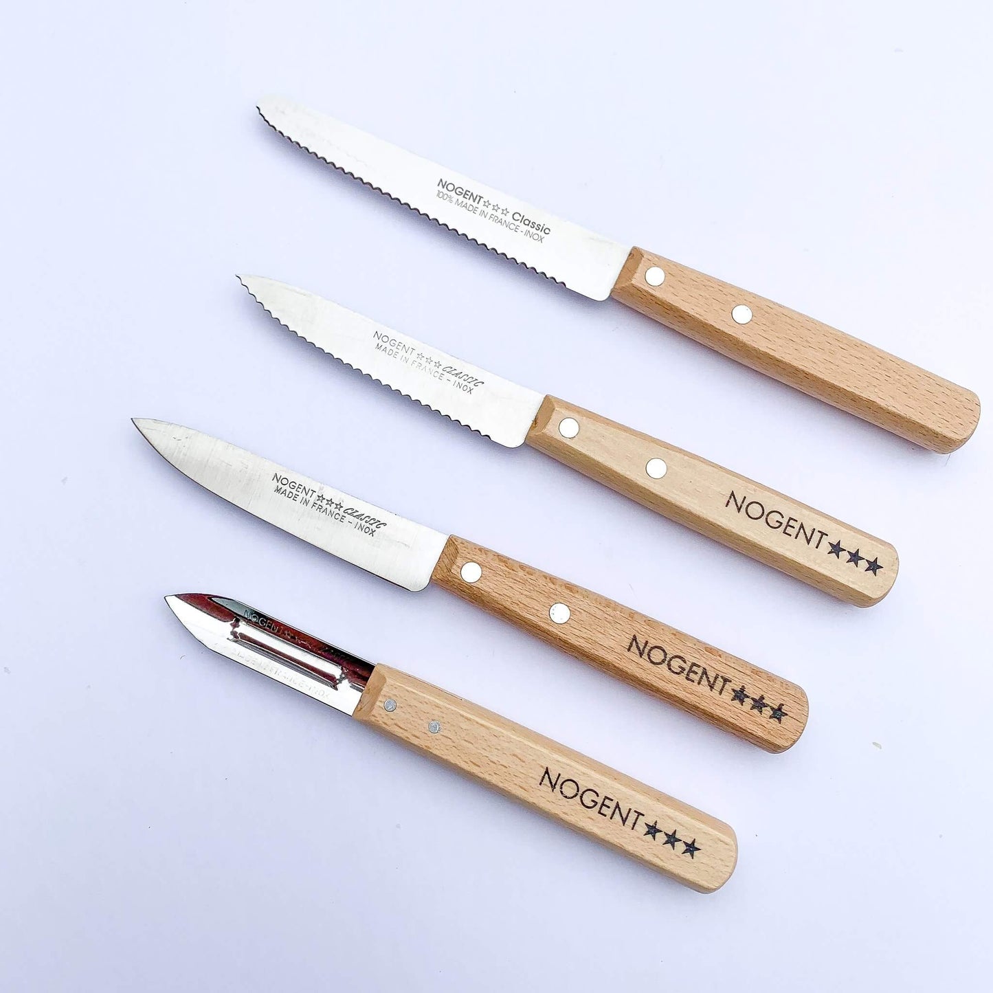 Classic Kitchen Knife and Peeler Starter Set of 4 by Nogent - Beechwood Kitchen Nogent Prettycleanshop